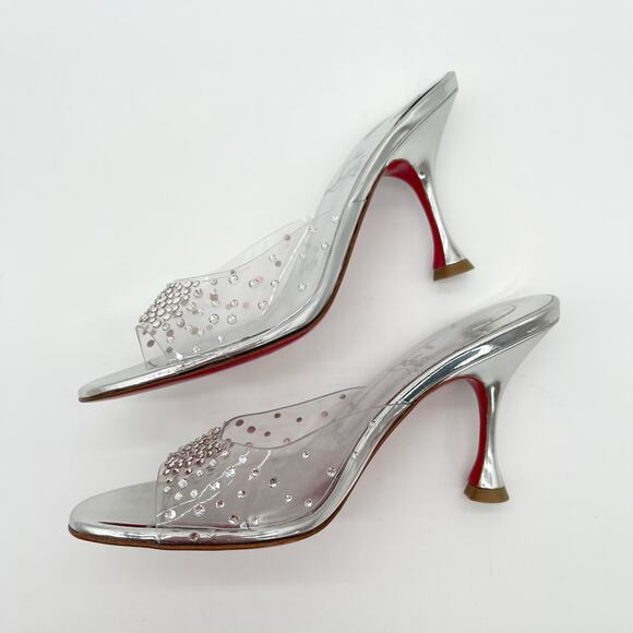 Christian Louboutin Degramule Silver PVC Strass Gradient Mule Sandal Heels EU 36 - Picture 5 of 12